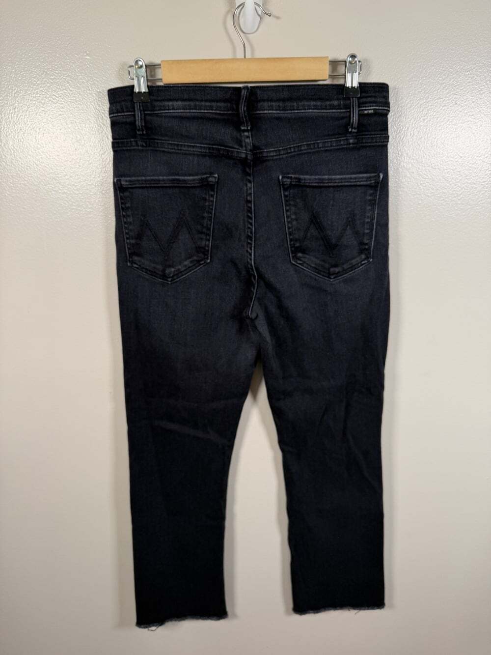 MOTHER The Hustler Ankle Fray Jeans Size 31 Encounters At Night Black Kick Flare